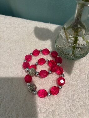 Pink Crystal Stretch Bracelet with Rhinestone Accent